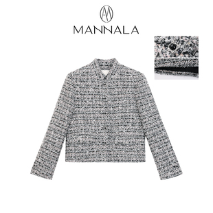 小香外套Q6338 通勤手工珠边全毛花呢廓形短款 MANNALA 黑米诺