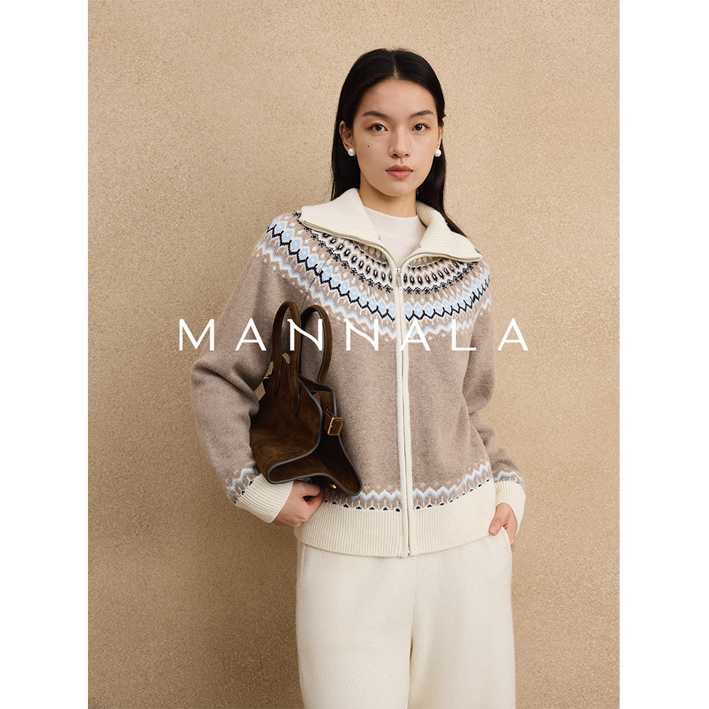MANNALA丨“阿萨姆”经典几何图案美丽诺羊毛费尔岛毛衣外套Q4343
