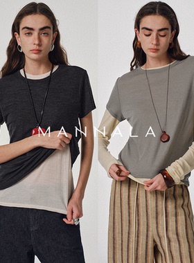 MANNALA丨“一身轻”14.88μm超柔美丽诺羊毛修身短袖上衣 Q2480