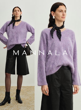 MANNALA丨“天鹅湖”定纺水洗拉绒初绒柔感皮草云朵V领毛衣 Q4664