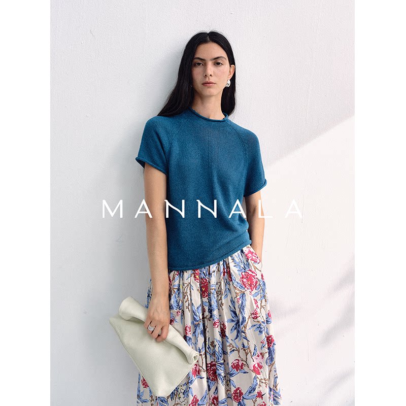 MANNALA丨“和纸衫”和纸纱干爽光泽透气卷边松弛感针织短袖Q4978