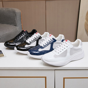 P家高端拼色漆皮透气时尚百搭休闲运动鞋厚底大码男鞋情侣鞋