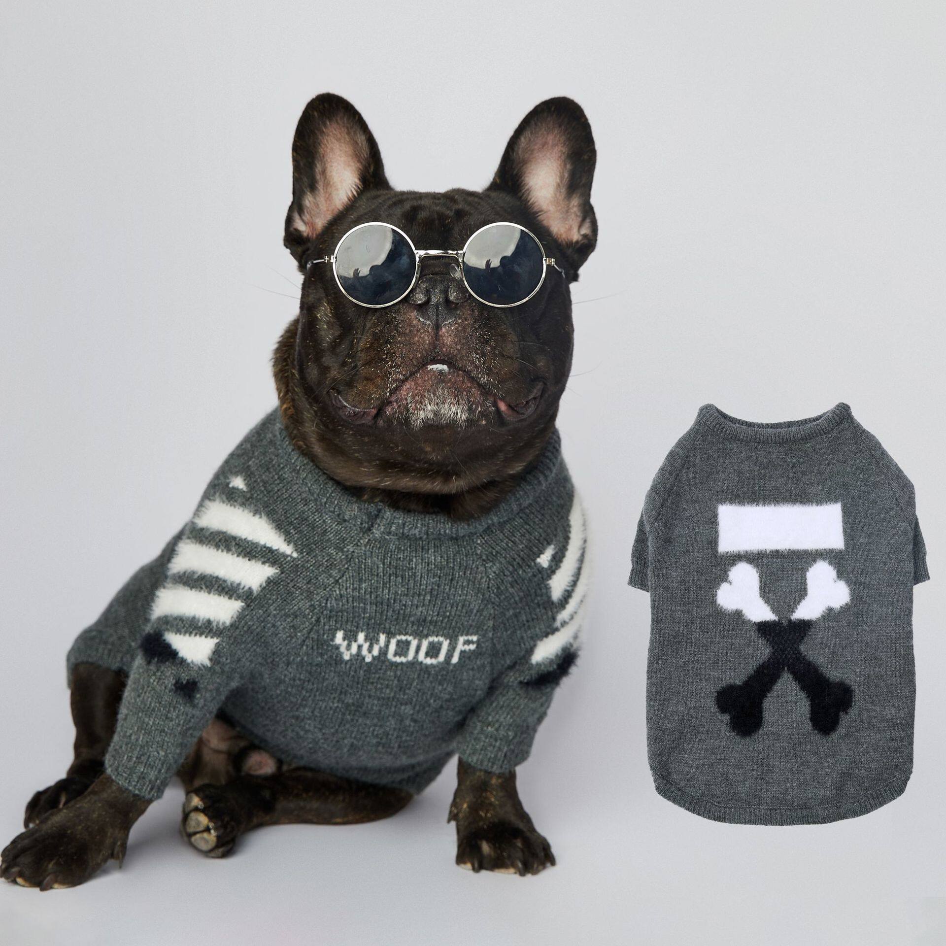 WOOF柯基雪纳瑞法斗宠物潮牌爆款狗狗毛衣恶搞秋冬针织套头狗