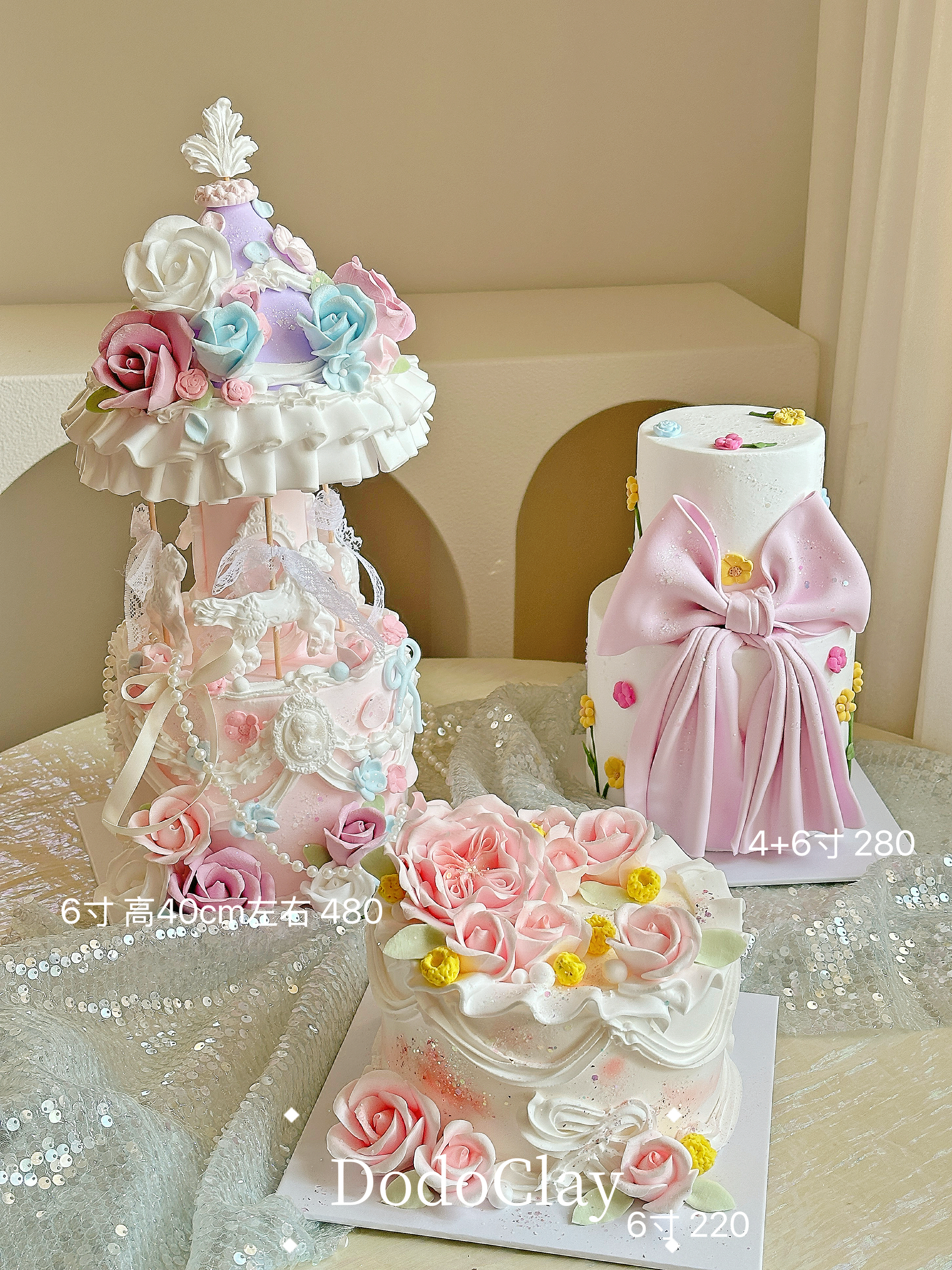 现货新款旋转木马甜品台模型蛋糕店橱窗蛋糕模型粘土蛋糕装饰