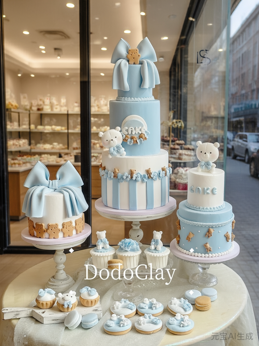 现货新款小熊甜品台模型蛋糕店橱窗蛋糕模型粘土蛋糕装饰