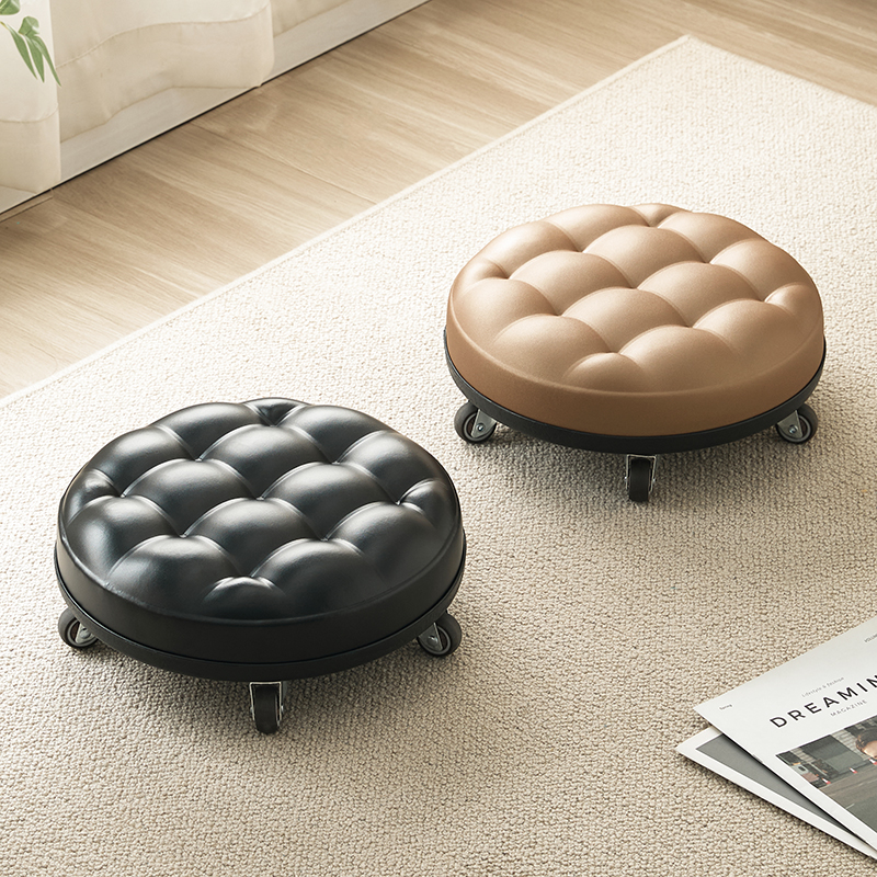 带轮小凳子万向轮矮凳静音家用美缝擦地圆凳带娃换鞋移动滑轮板凳