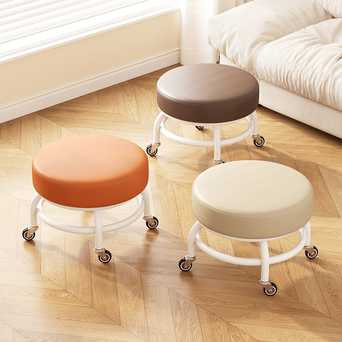 万向轮矮凳滑轮小凳子成人移动板凳带轮圆凳加厚软坐凳儿童学步凳