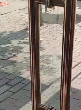 无指纹不锈钢玫瑰钛金玻璃门圆管电镀把手黑钛哑黑色封釉大门拉.