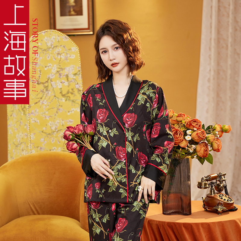 家居服套装丝绸睡衣达芬奇密码女