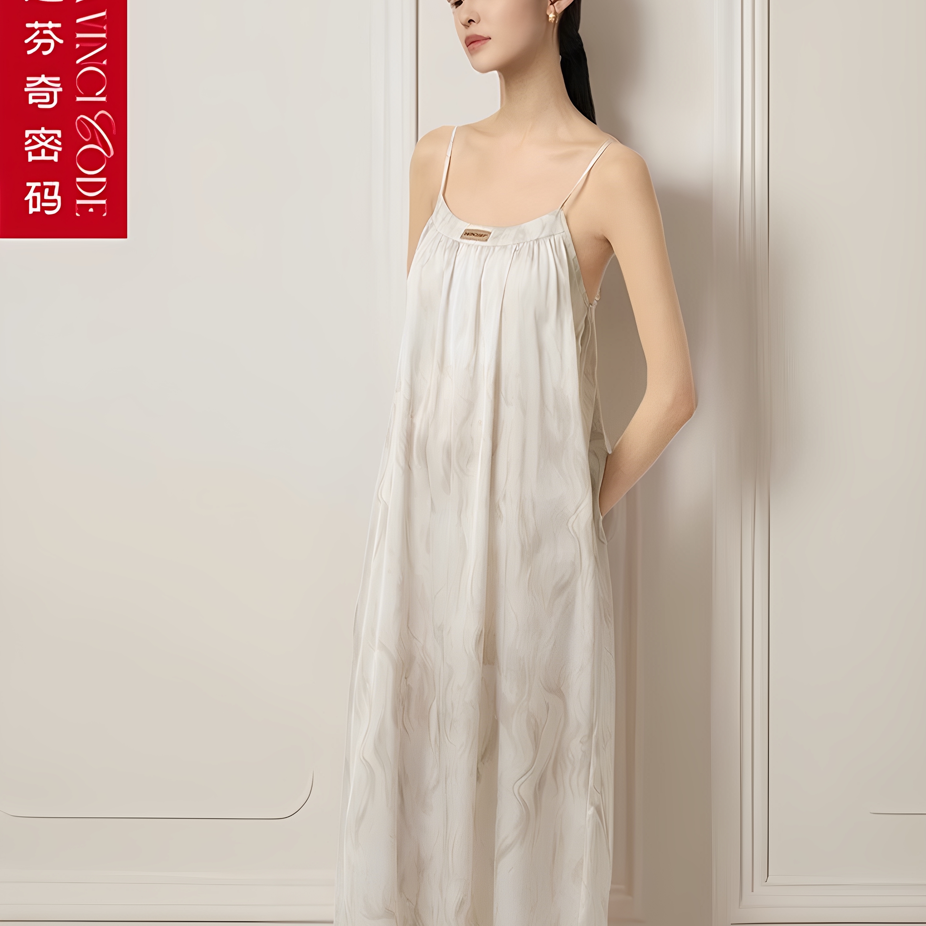 达芬奇密码2025年夏珍珠缎面凉感连衣裙性感家居服礼品吊带送女友