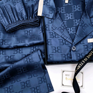 达芬奇密码2025秋冬新款男士冰丝仿丝绸短袖长袖长裤睡衣礼服套装