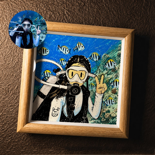 newmasus油画手绘画头像定制卡通旅行相框画漫画定制纪念生日礼物