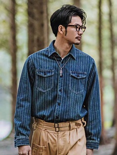 CAMPING露营长袖 复古条纹衬衫 衬衣户外丹宁外套 重磅美式 STK野奢