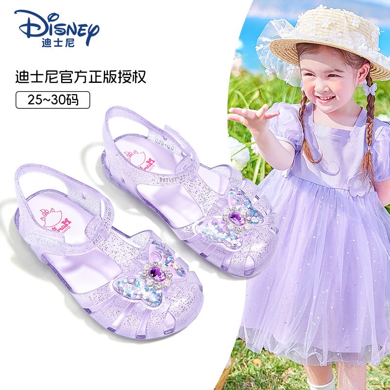 【亮钻蝴蝶芭比童鞋甜美果冻鞋】2026夏女童防撞居家透气包头凉鞋