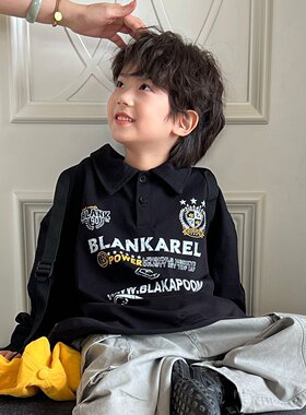 2026春款童装儿童翻领长袖T恤 全棉潮款复古男女童洋气长袖打底衫