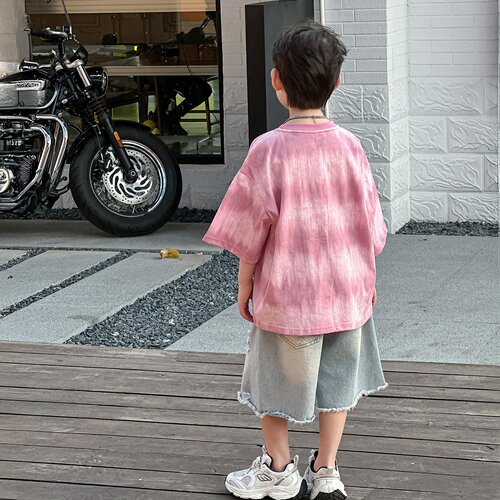 男童夏款套装儿童韩版2026新款潮流风短袖破洞复古牛仔裤夏季童装