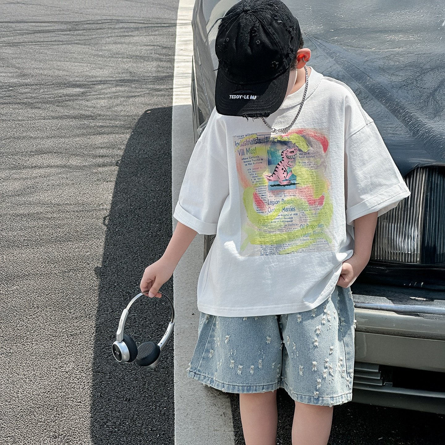 男童夏季套装儿童韩版2025新款夏款简潮短袖五分牛仔裤童装卡通,童装/婴儿装/亲子装,儿童牛仔裤,淘宝优惠券,粉丝福利购,淘宝优惠卷