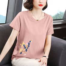 中国风中年妇女装 宽松显瘦新款 气质上衣潮 夏装 纯棉t恤女妈妈短袖