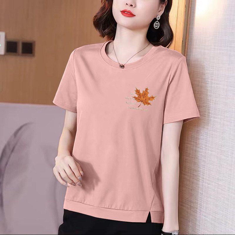 纯棉短袖t恤女夏装新款中年妈妈休闲女装女士中老年时尚上衣夏季