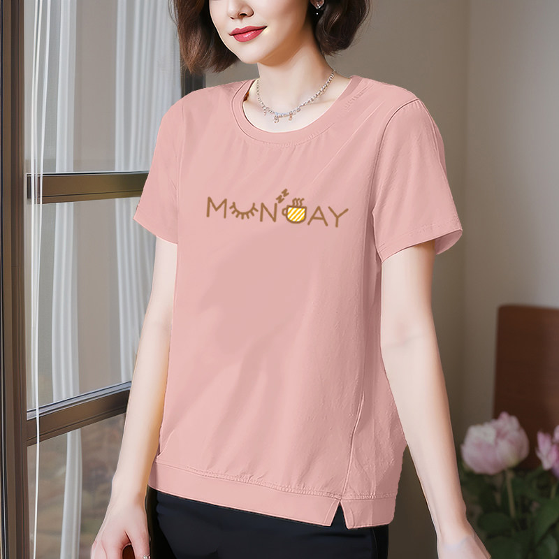 纯棉短袖t恤女夏季宽松休闲百搭中年妈妈款洋气夏装体恤小衫女士