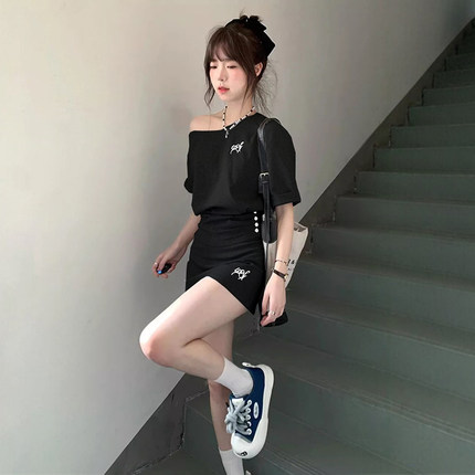 时尚洋气韩版运动套装女夏学生宽松显瘦短袖短裤炸街休闲两件套潮