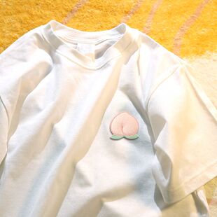 休闲宽松百搭T小众上衣服 新款 刺绣桃子260g重磅纯棉短袖 t恤女夏季