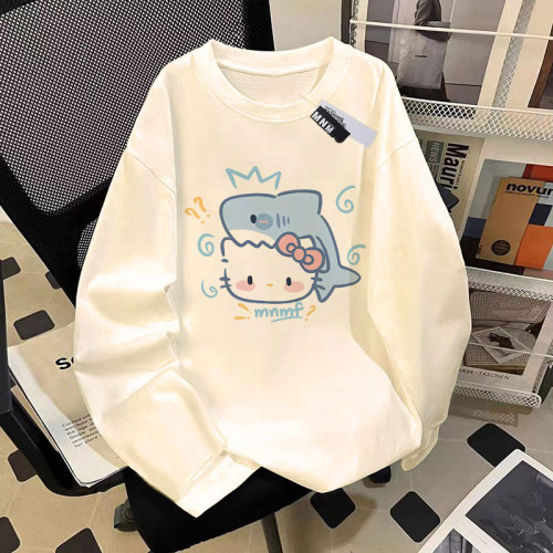 鲨鱼hellokitty纯棉长袖T恤女童春秋新款中大童宽松打底衫t亲子装