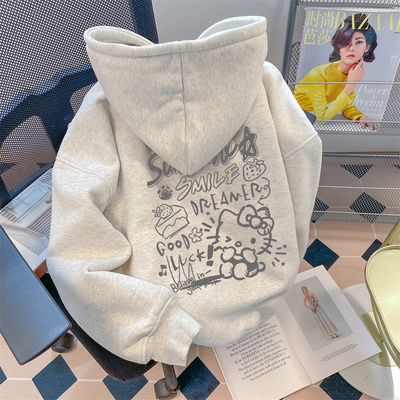 卡通hellokitty纯棉连帽卫衣女童亲子装秋冬加绒加厚儿童外套上衣