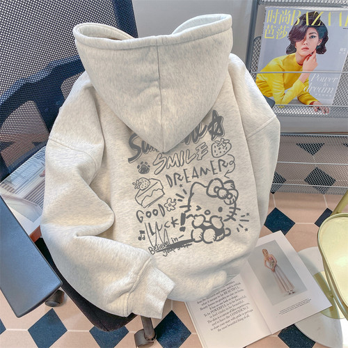 卡通hellokitty纯棉连帽卫衣女童亲子装秋冬加绒加厚儿童外套上衣
