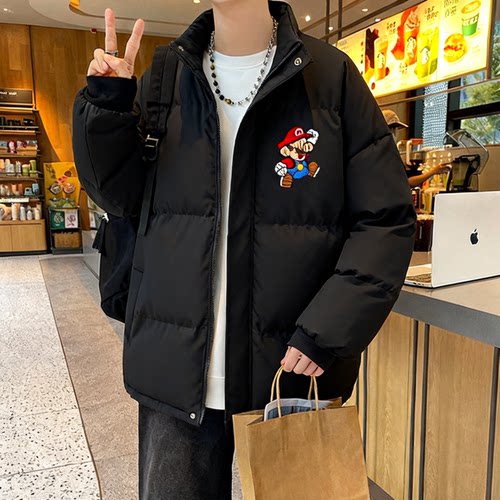 小众字母图案棉服男女秋冬季新款加厚保暖外套美式卡通潮牌上衣服