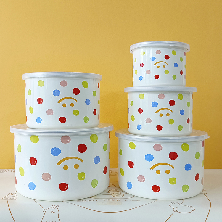 珐琅搪瓷碗带盖加高保鲜碗冰箱冷藏盒食品级便当盒密封储物罐加热