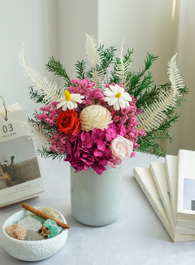 玫瑰真花干花花束永生千层金水晶草风干天然高级感摆件客厅摆设
