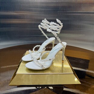 外贸重工水晶蛇形缠绕性感细高跟罗马式凉鞋女外穿气质名媛仙女鞋