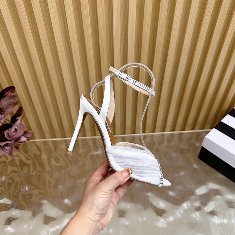 外贸绝美性感细高跟凉鞋女外穿真丝水钻气质名媛婚宴鞋大码43