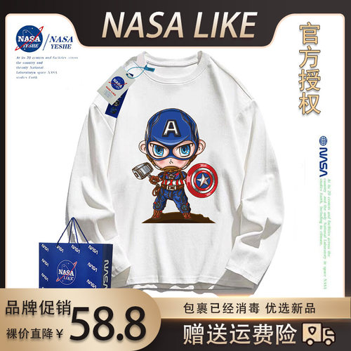 NASA圆领潮牌长袖卡通T恤潮t纯棉
