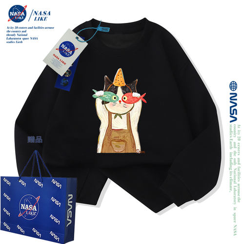 NASA联名猫咪男童女童秋冬卫衣加绒加厚中大童儿童洋气潮牌亲子装