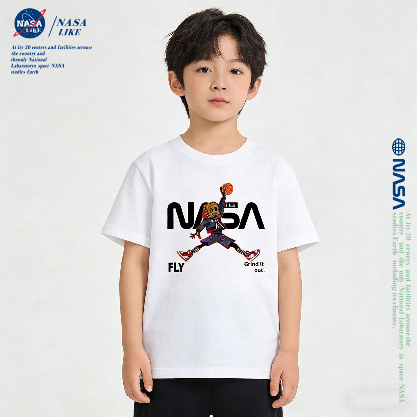 NASA联名男女童儿童中大童纯棉短袖t恤潮牌夏季新款ins亲子装上衣图片