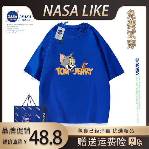 NASA圆领潮牌短袖卡通T恤纯棉新