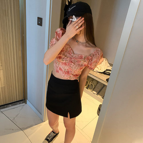eala方领衬衫泡泡小个子短袖