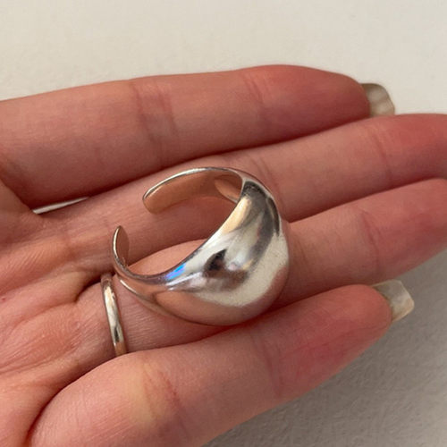 纯银古法磨面包戒指女食指开口