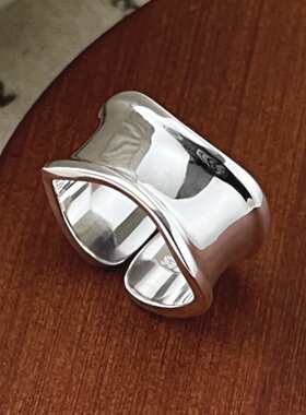 S925纯银极简宽版开口食指戒指