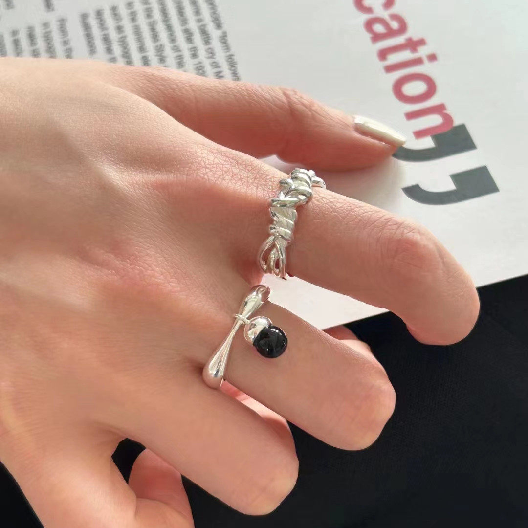 纯银黑玛瑙小众戒指女时尚个性