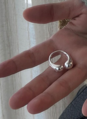 S925纯银简约水滴开口戒指女