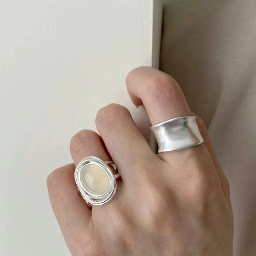 纯银小众设计白玉髓双层戒指女