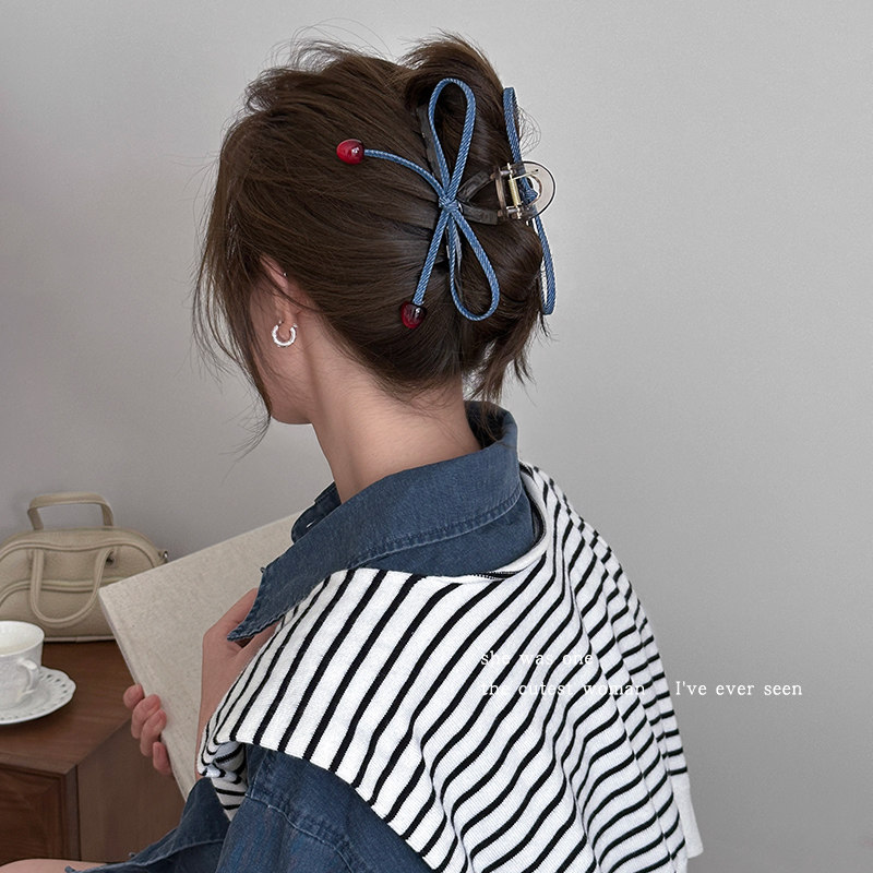牛仔樱桃蝴蝶结发夹女高级感盘发卡扭扭夹子抓夹后脑勺鲨鱼夹发饰,饰品/流行首饰/时尚饰品新,发饰,淘宝优惠券,粉丝福利购,淘宝优惠卷