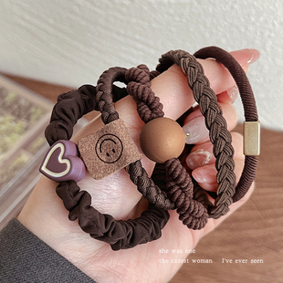 咖色系高弹力头绳简约气质发绳儿童耐用橡皮筋女扎头发圈皮套头饰
