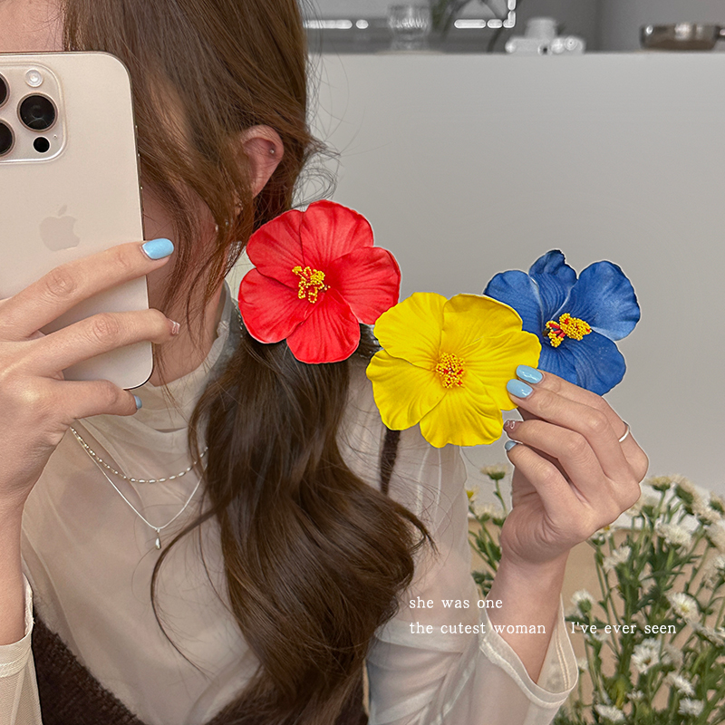 海边度假风仿真扶桑花发夹女气质