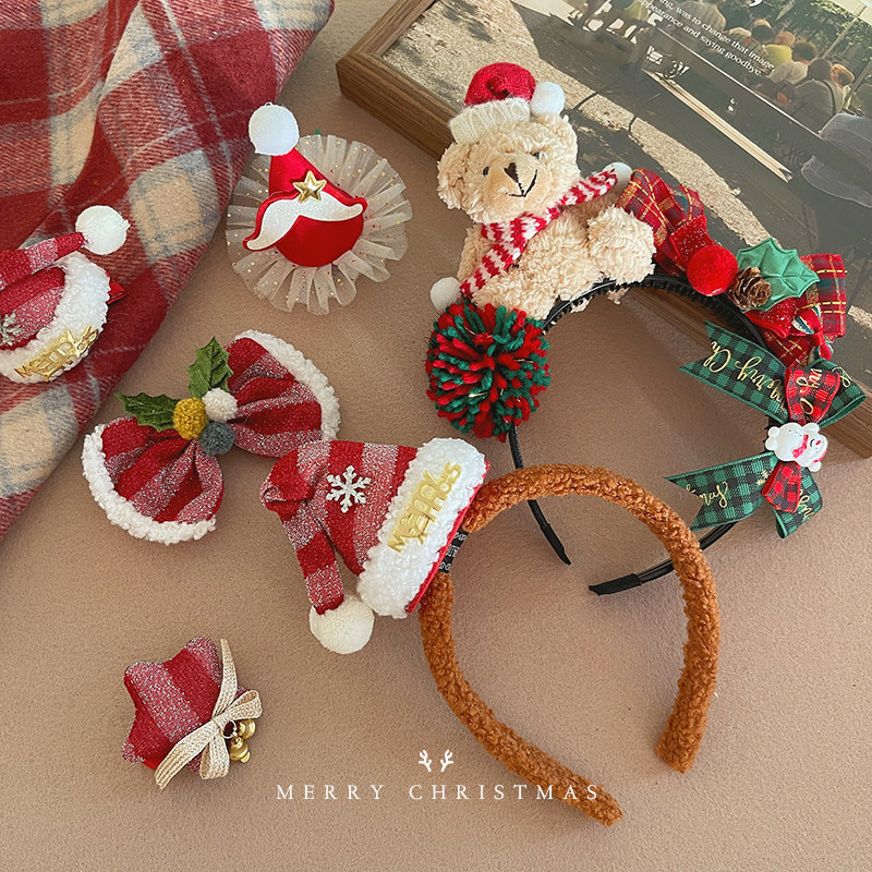 圣诞节头饰女圣诞帽发箍毛绒头箍拍照道具发卡装扮发夹发饰配饰品