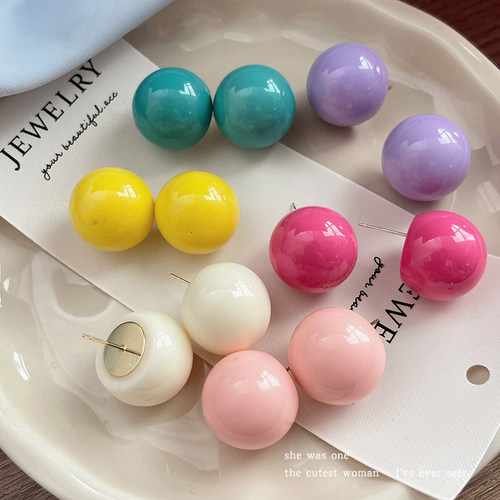 彩色豆豆耳钉女设计感小众