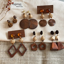 复古几何木质吊坠耳环高级感轻奢耳钉女新中式 秋冬百搭耳坠耳饰品